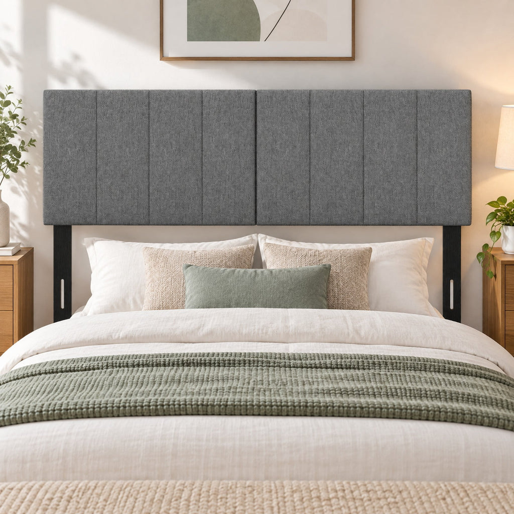 Airfind Linen Upholstered Headboard with Solid Wood Legs and Adjustable Width, Linen Fabric Sponge Rubber Wood MDF Frame, 64 x 3 x 45.5 Footprint