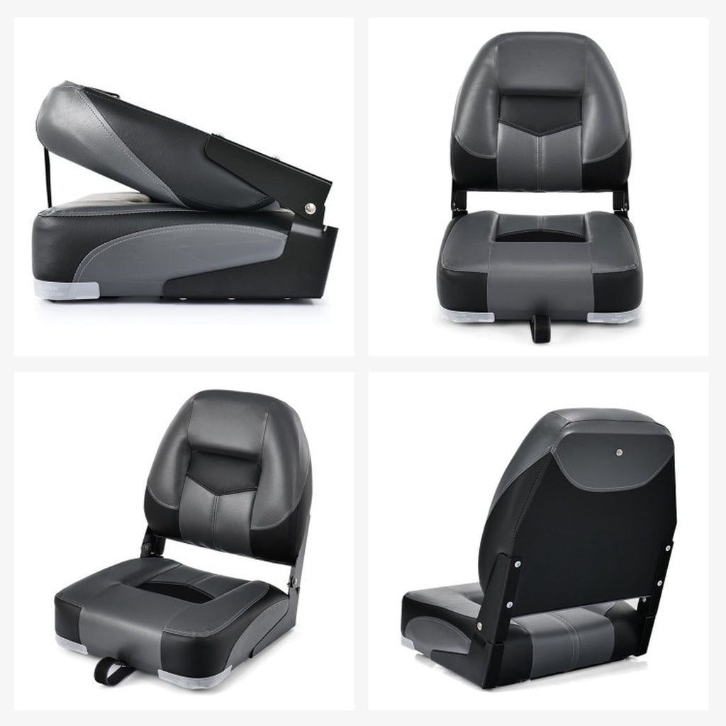 Airfind Set of 2 Folding Low Back Fishing Boat Seats with 4.3 Inch Padding and Stainless Steel Screws, Weatherproof Marine Seats, Black