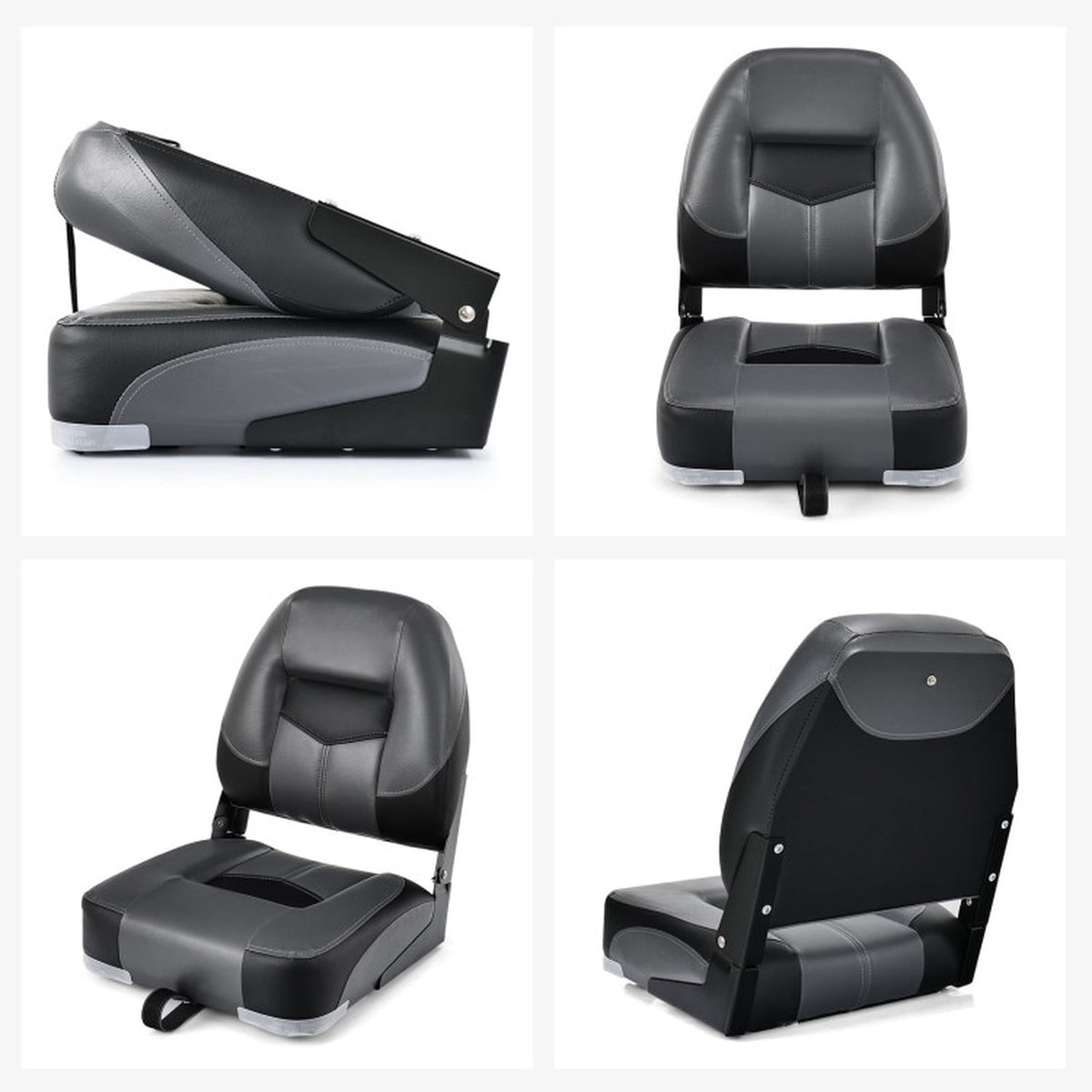 Airfind Set of 2 Folding Low Back Fishing Boat Seats with 4.3 Inch Padding and Stainless Steel Screws, Weatherproof Marine Seats, Black