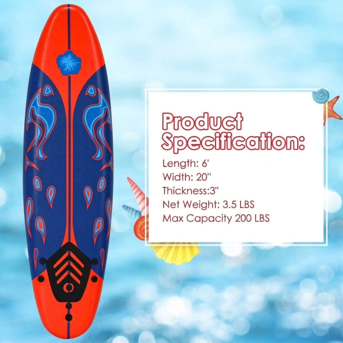 Airfind 6FT Foam Surfboard for Beginners, Adults Kids ¡ª 3 Detachable Thruster Fins, EPS Core, HDPE Slick Bottom, Leash Traction Pad Included (Red)