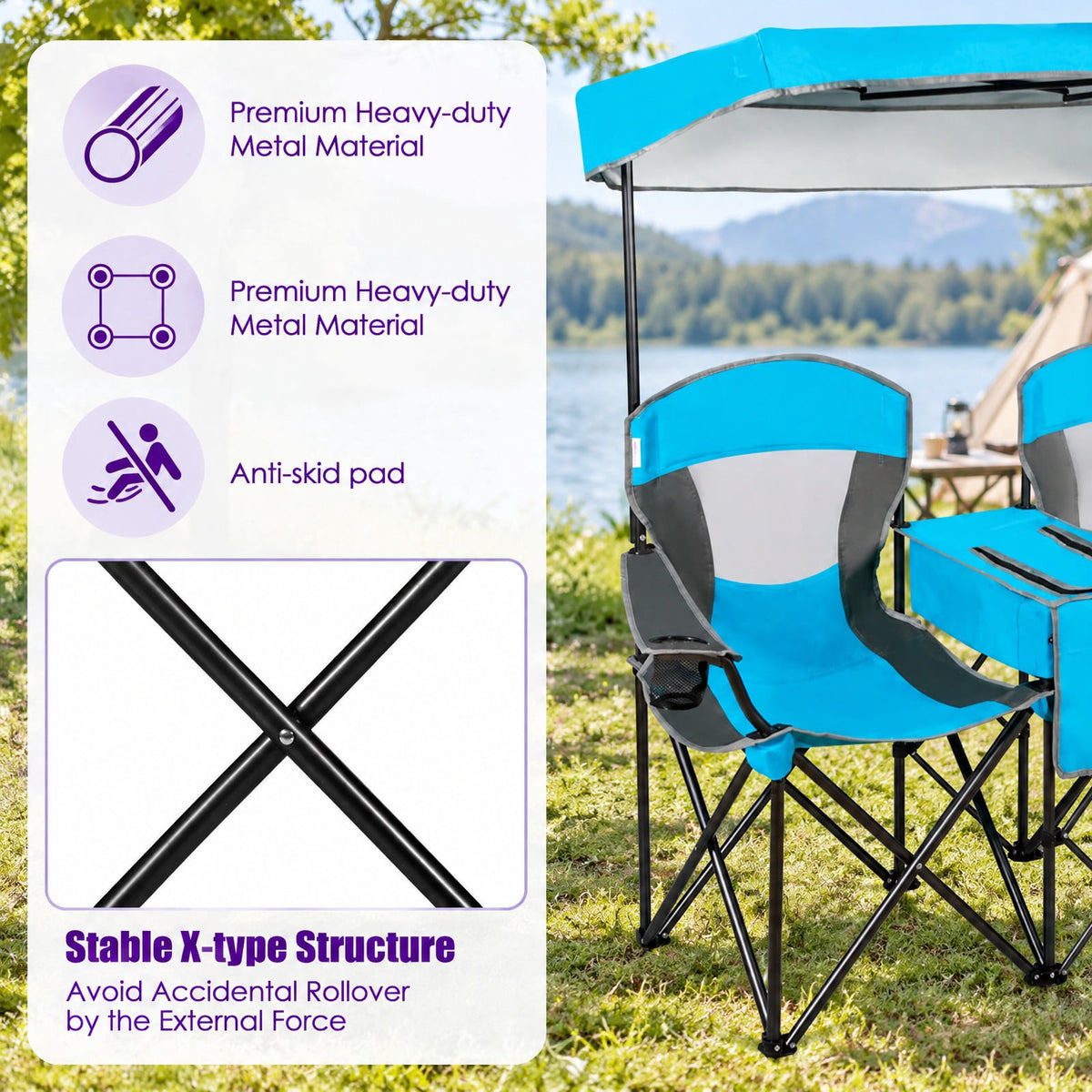 Airfind Patented Portable Folding Camping Canopy Chairs with Cup Holder, Steel oxford fabric Frame, 55.5 x 28.5 x 59.5 (L x W x H) The Footprint