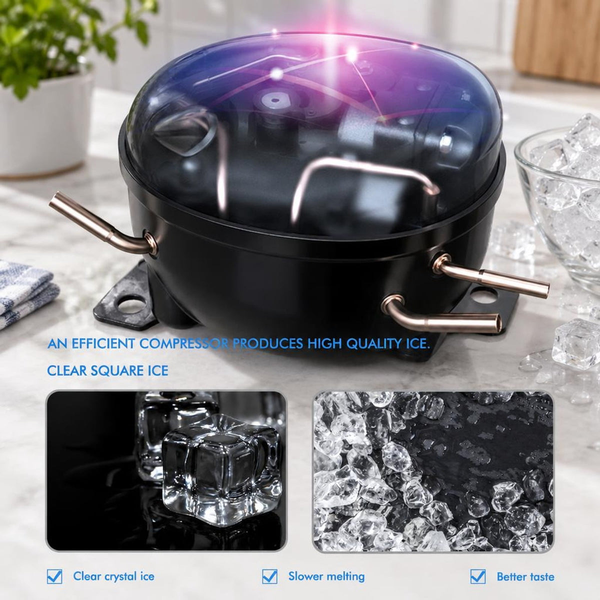 Airfind Electric Countertop Ice Maker with Ice Scoop and Basket, Stainless steel PP Frame, 10 x 14 x 15 Footprint, Silver