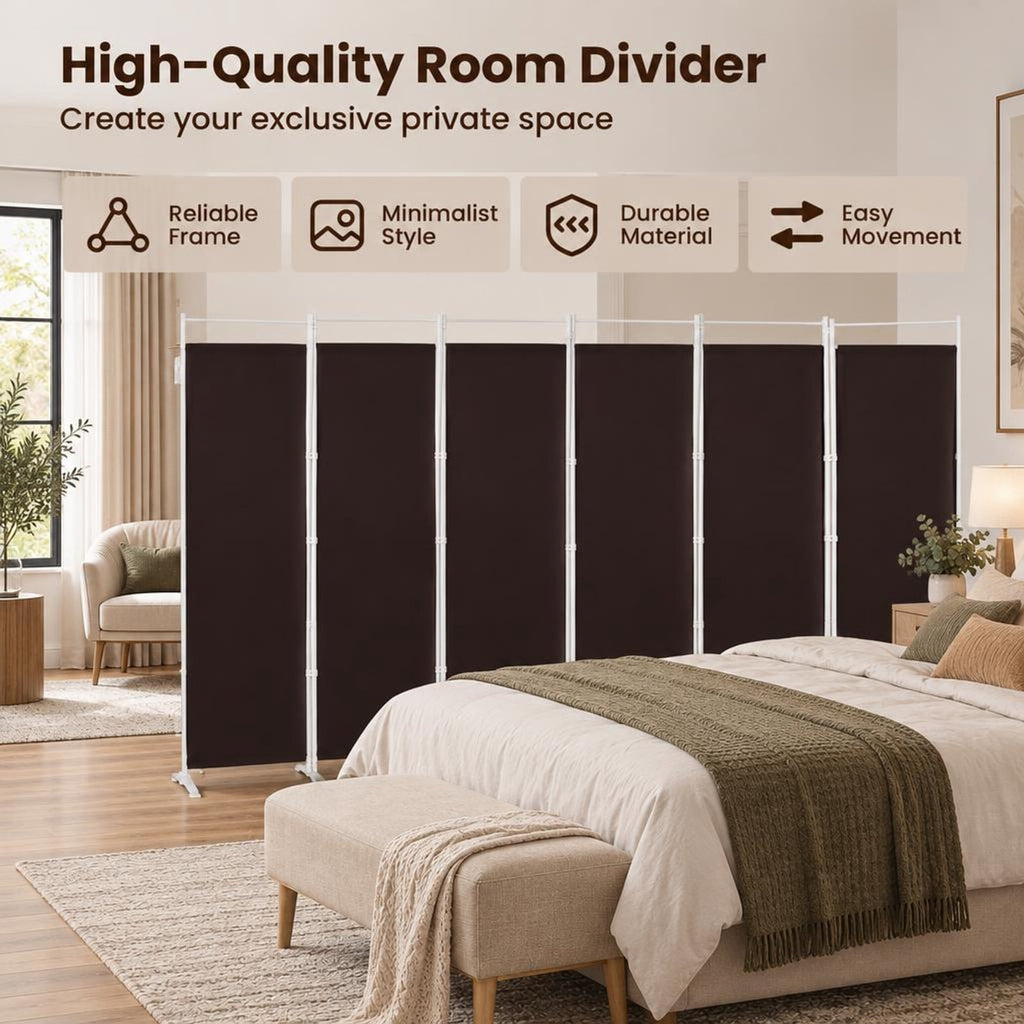 Airfind Room Divider, 6-Panel, Folding Privacy Screen, polyester steel Opening Frame, 10 FT x 6 FT Footprint with Functional Design, Brown