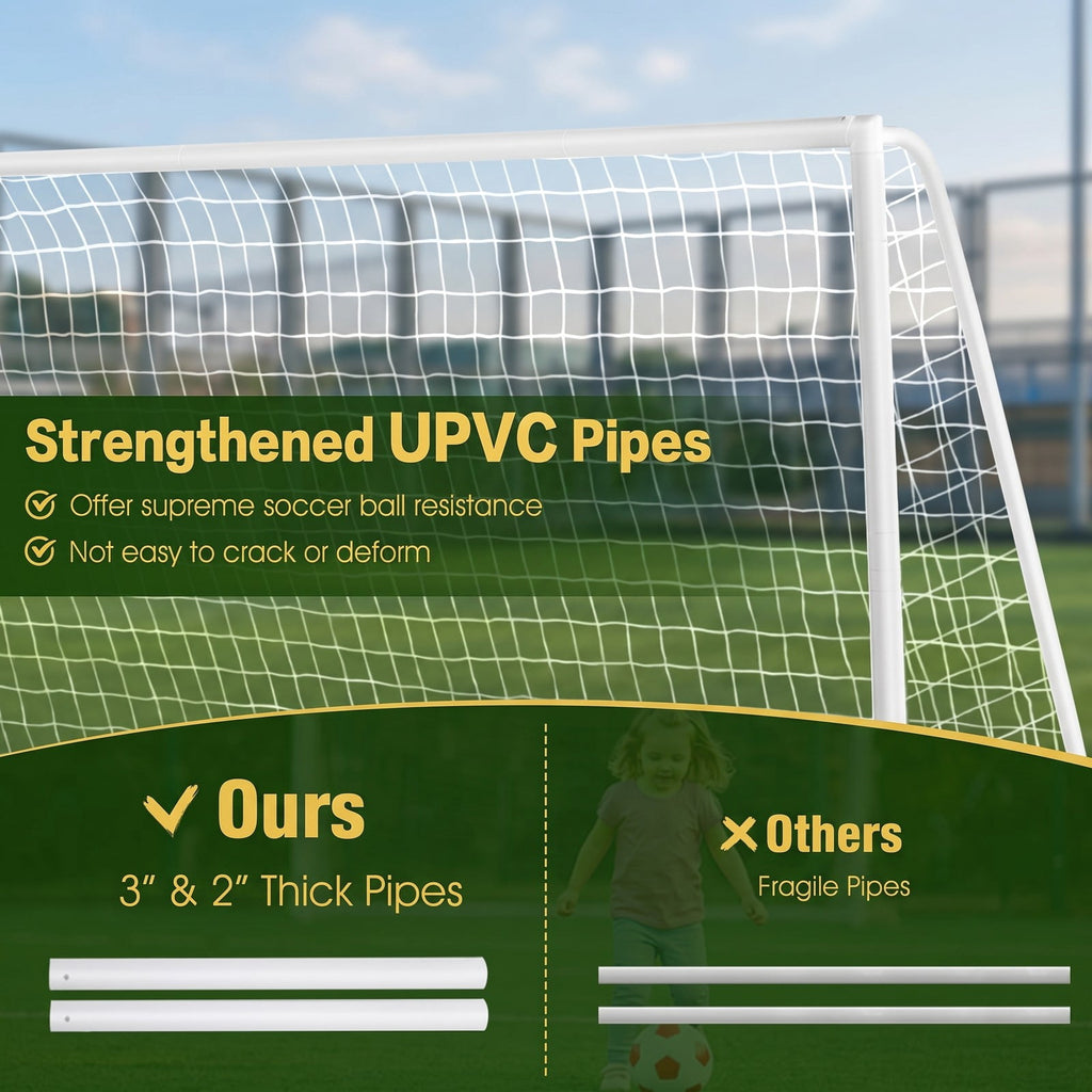 Airfind 12 x 6 FT Portable Soccer Goal for Backyard, All-Weather PVC Frame Practice Net with 6 Ground Stakes and High-Strength PE Netting for Kids Youth Training, White