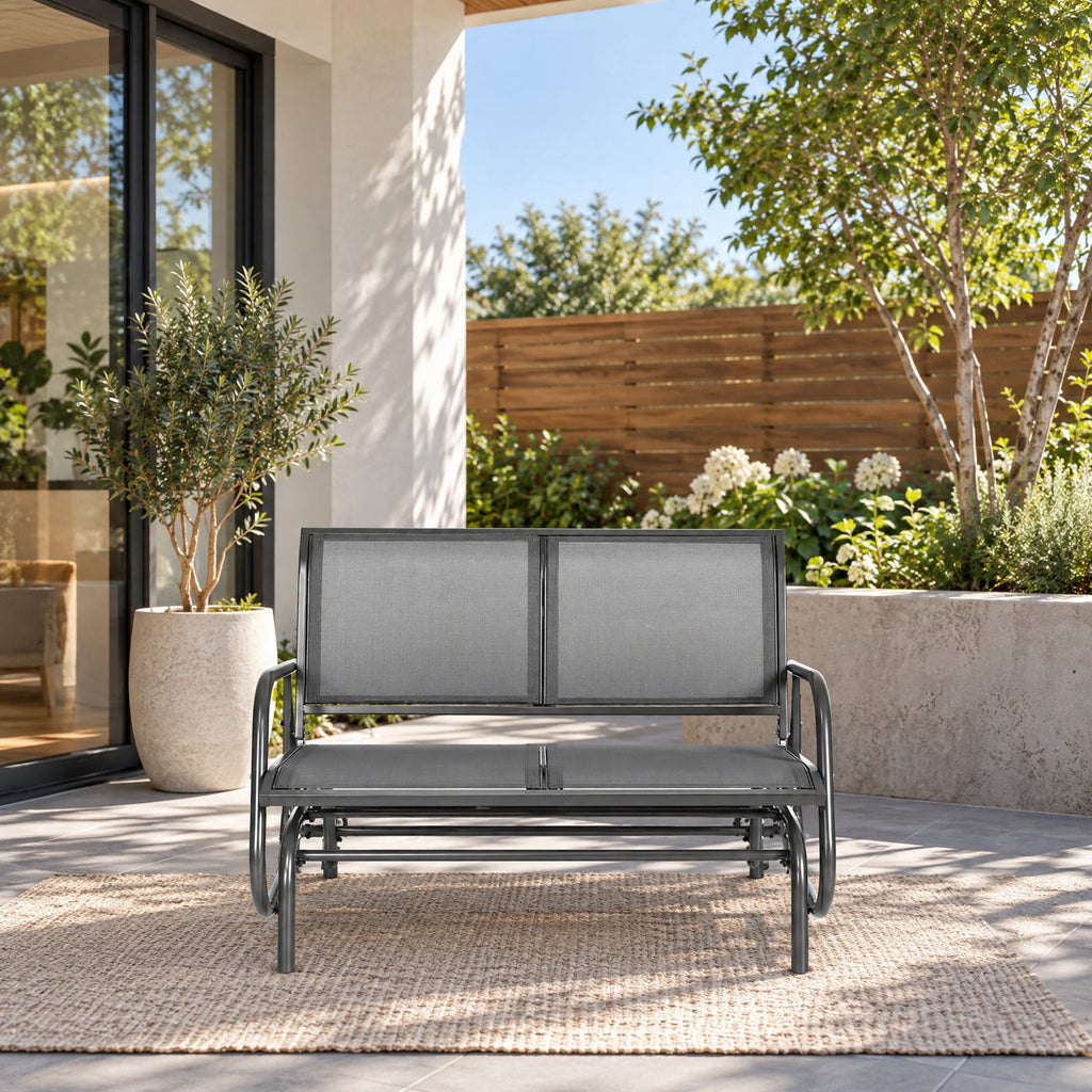 Airfind Swing Glider Chair 48 Inch Loveseat Rocker Lounge Backyard, 400 lbs Capacity, Steel Frame, 48.5 Inch x 28 Inch x 34 Inch Footprint, Gray