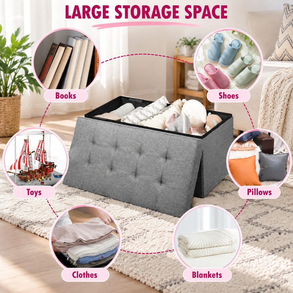 Airfind 31.5 Inch Fabric Foldable Storage with Removable Storage Bin, 350 lbs Capacity, Oxford fabric Frame, 31.5in x 16in x 16in Footprint, Light Gray