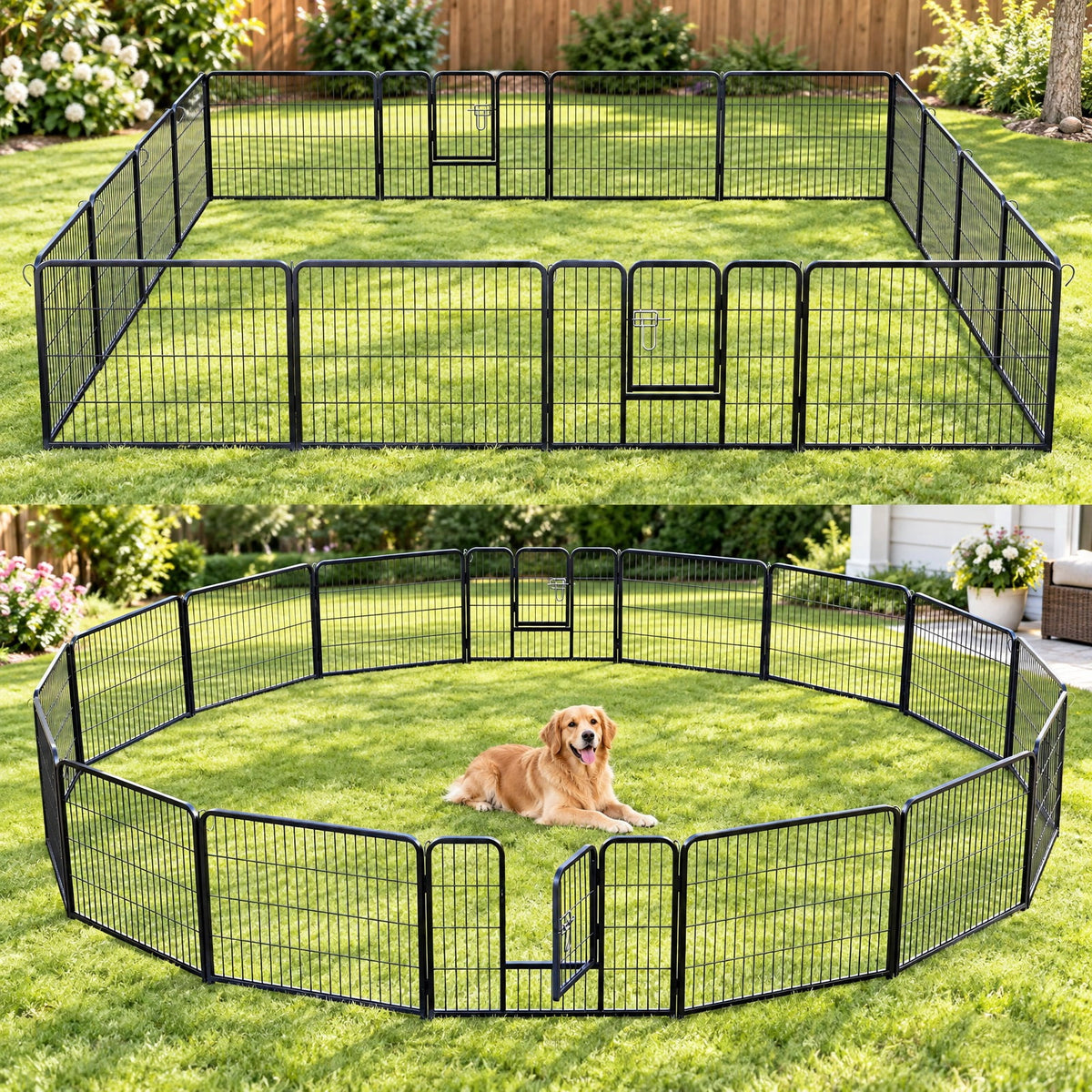 Airfind 16 Panel 24/32/40 Inches Height Dog Playpen with Lock and Large Door-24 inches, Metal Frame, Black