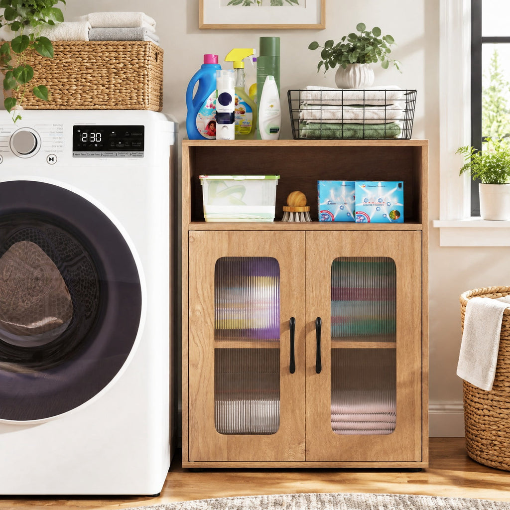 Airfind Bathroom Cabinet Freestanding Cabinet featuring 2 Doors and 3-Level Adjustable Shelf, 155 lbs Capacity, Engineered Wood Frame, Natural