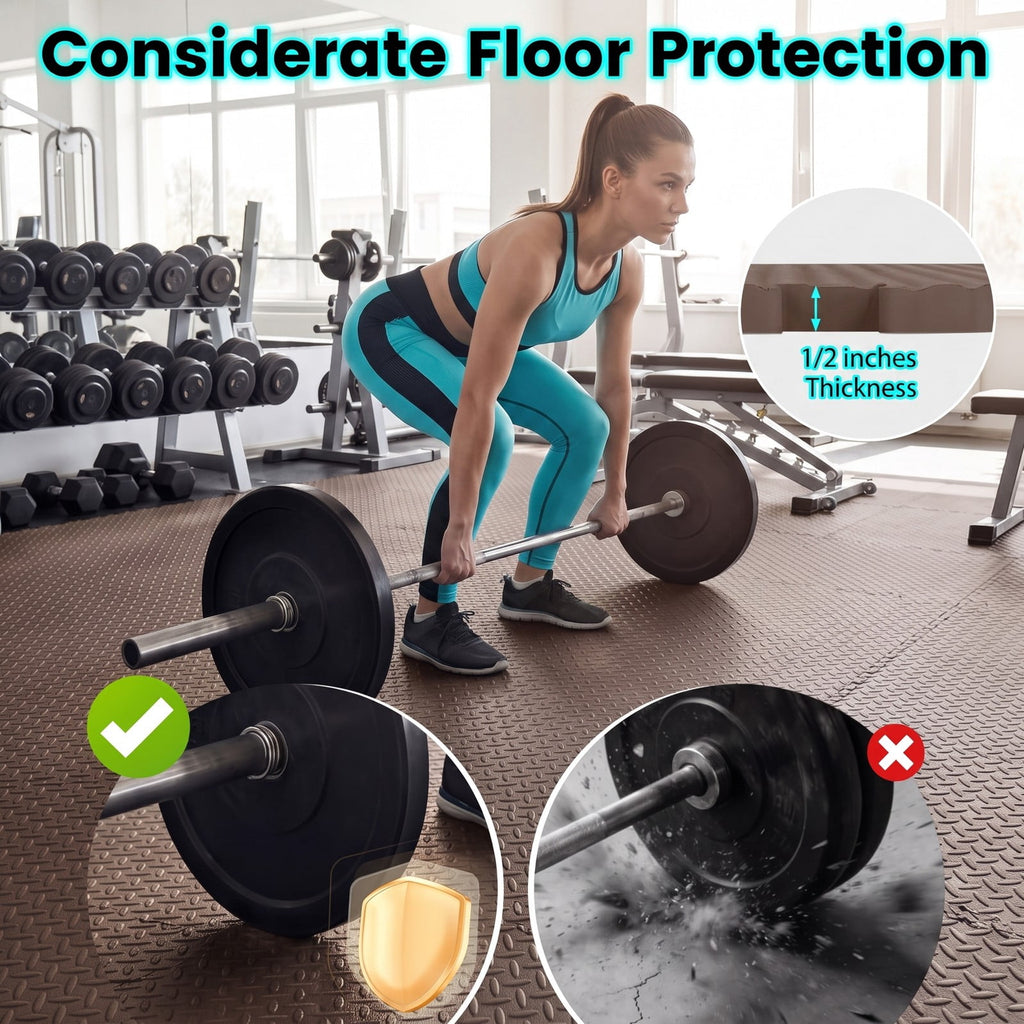 Airfind 24 Tiles Puzzle Exercise Floor Mat with Interlocking EVA Foam and Non-Slip Texture for Home Gym Equipment Protection, Brown