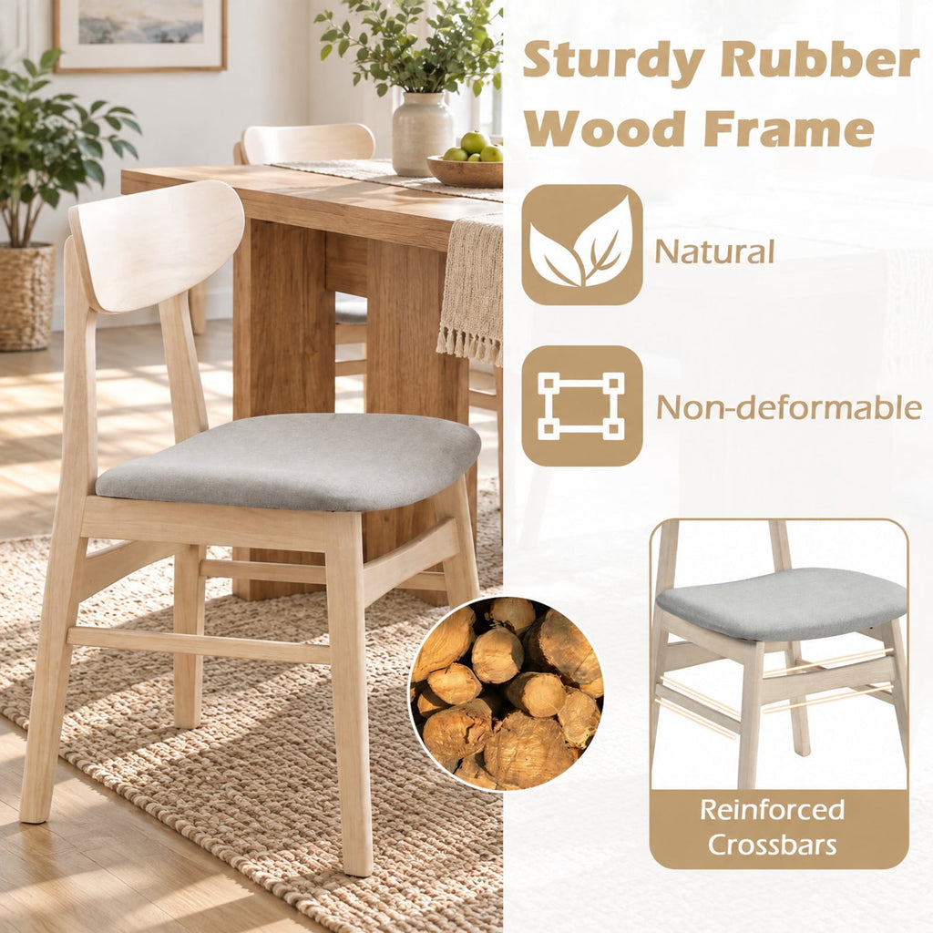 Airfind Dining Chair Set of 2 Fabric Upholstered Kitchen Armless Chairs, 330 lbs Capacity, Rubber Wood Polyester Fabric Sponge LVL Frame, Natural