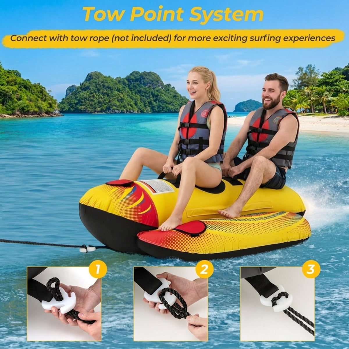 Airfind 3-Rider Inflatable Banana Tow Boat with Cushioned Seats, Yellow