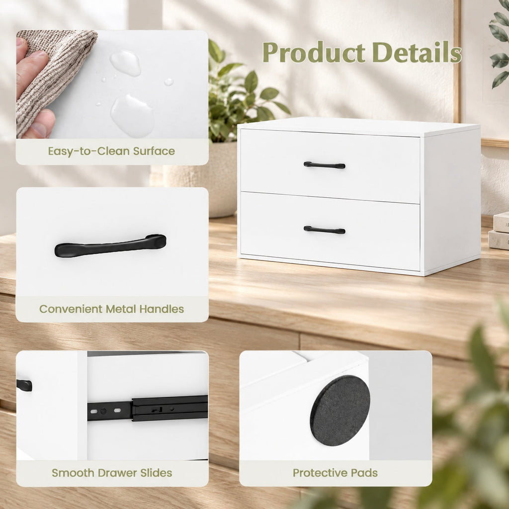 Airfind 2-Drawer Stackable Horizontal Storage Cabinet Dresser Chest with Handles, 66 lbs Capacity, Particleboard Frame, 24 Footprint, White