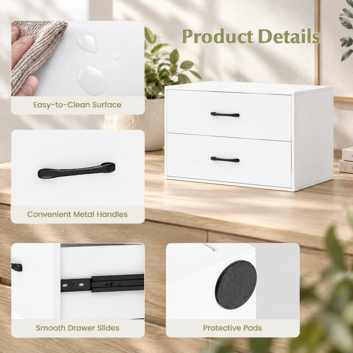 Airfind 2-Drawer Stackable Horizontal Storage Cabinet Dresser Chest with Handles, 66 lbs Capacity, Particleboard Frame, 24 Footprint, White