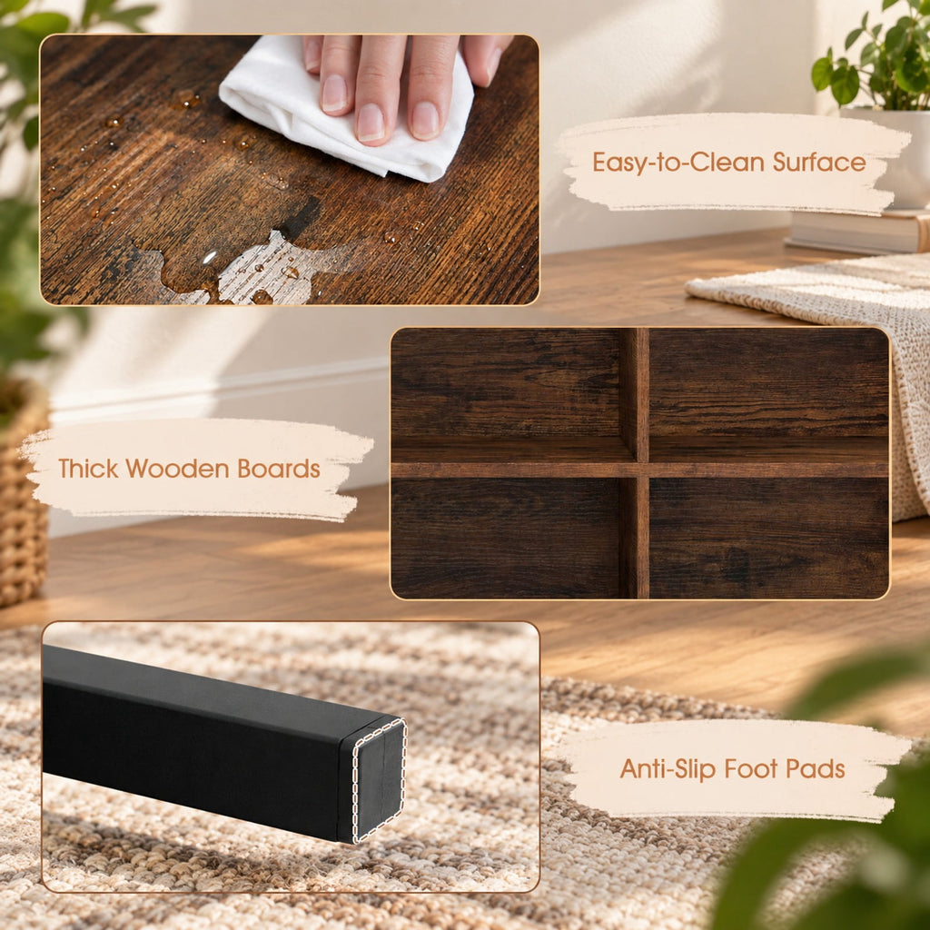 Airfind 6 Cube Bookcase 42 Wide Horizontal Bookshelf with Accent Cubby Shelf, 88 lbs Capacity, MDF Engineered Wood Metal Frame, Brown