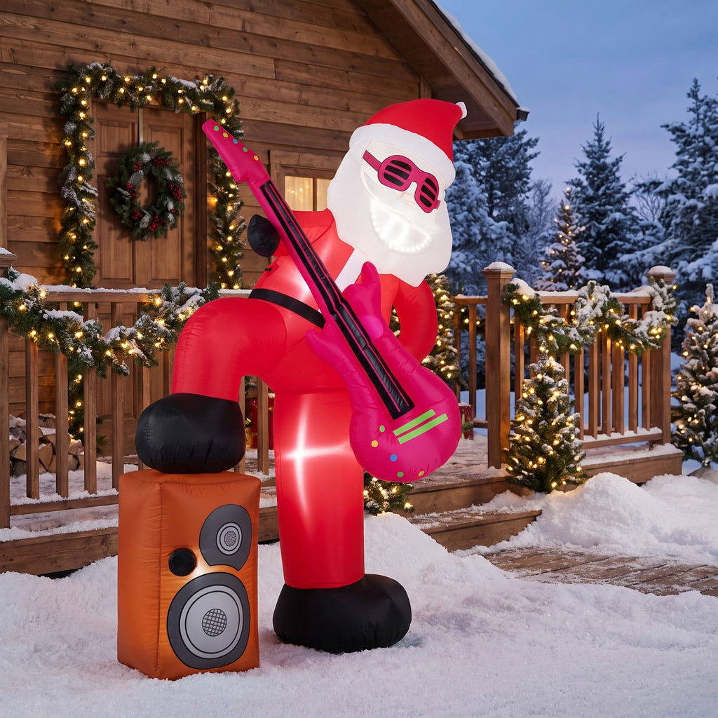 Airfind 8.4 ft Inflatable Santa Claus with Sound, 5ft x 4.6ft x 8.4ftNet Weight 4 lbs Footprint, Multi-colorMaterial Polyester FabricProduct