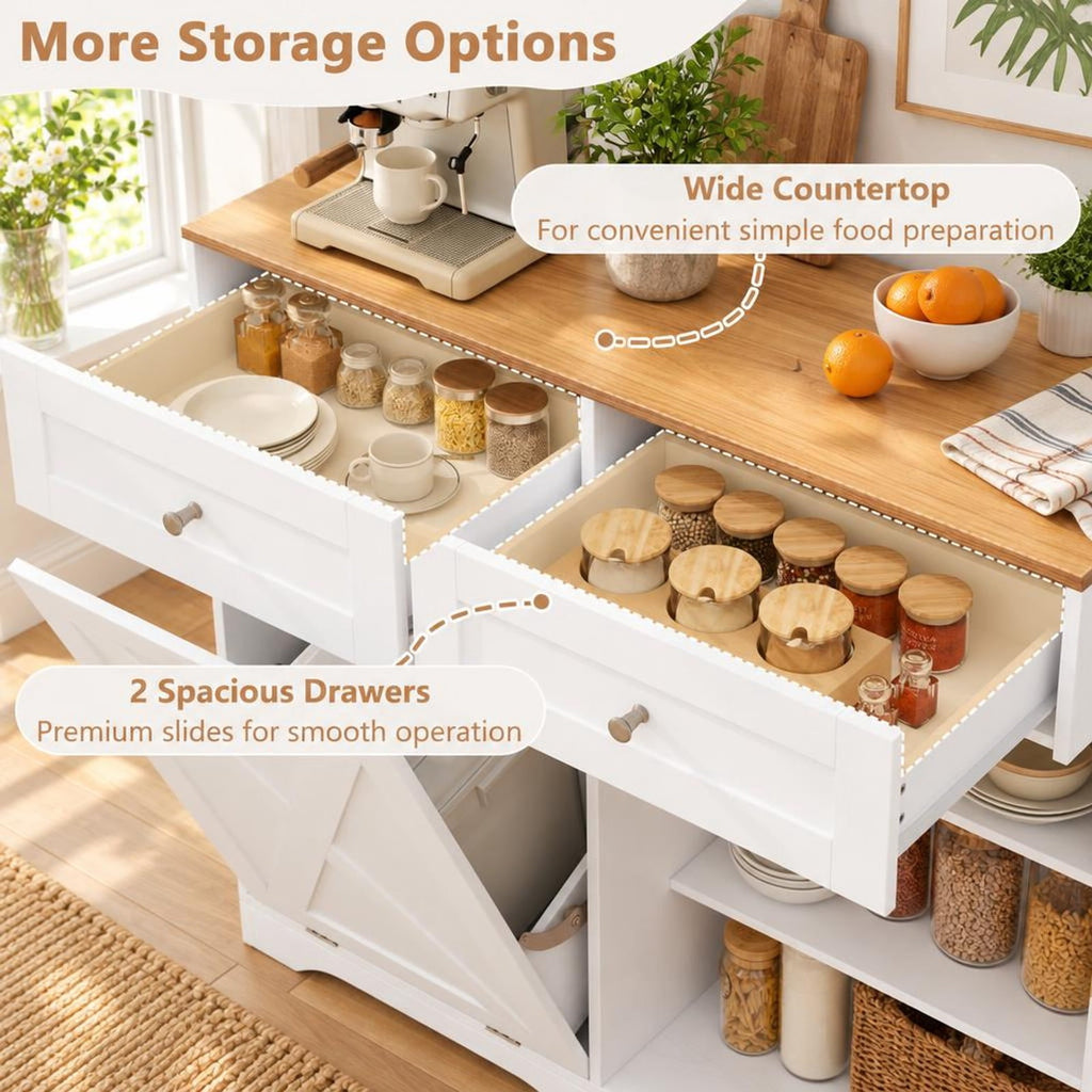 Airfind Tilt Out Trash Can Cabinet featuring Outlets and Adjustable Shelf, 100 lbs Countertop Capacity, MDF Engineered Wood Frame, White