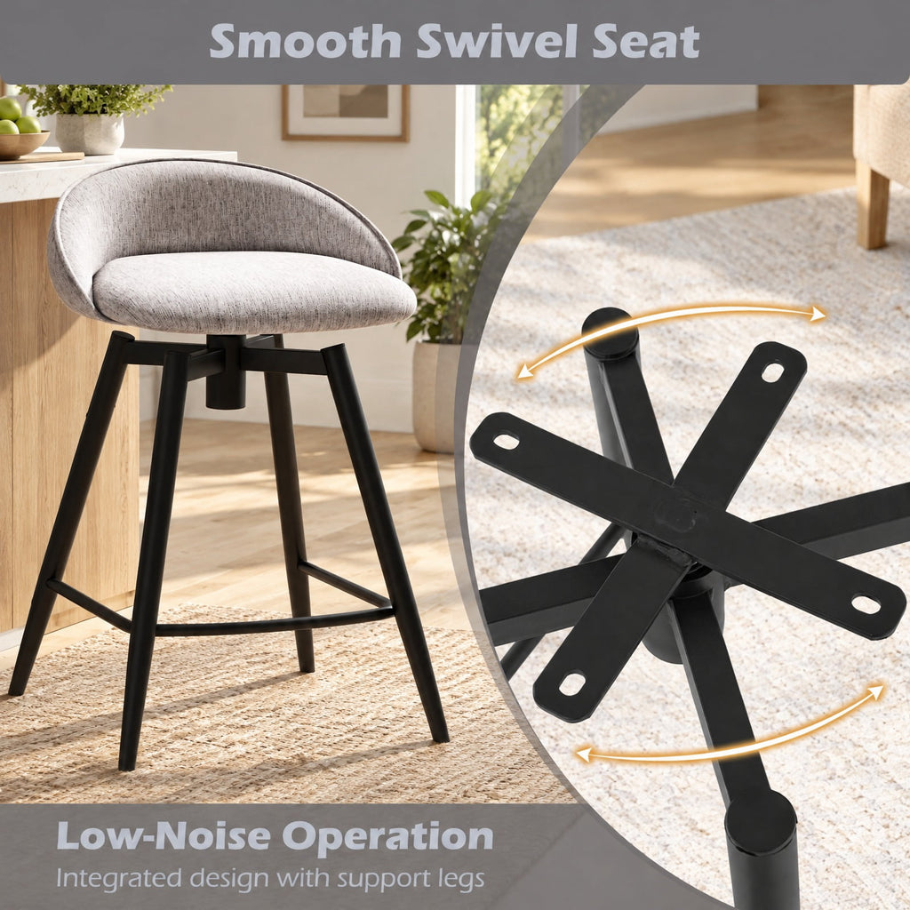 Airfind Upholstered Bar Stools Set of 2 with Footrest and Backrest, 330 lbs Capacity, Metal Linen Fabric Sponge Frame, Gray