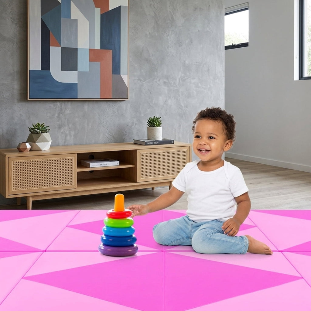 Airfind 8 Feet PU Leather Folding Gymnastics Mat with Hook and Loop Fasteners and Carry Handles for Kids Tumbling and Cheerleading, Pink