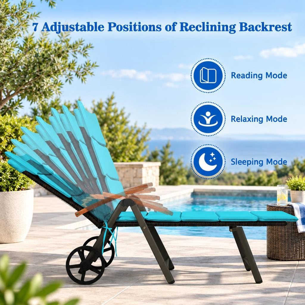 Airfind Outdoor Chaise Lounge Chair Rattan Lounger Recliner Chair, 385 lbs Height from ground to seat: 15.7 Capacity, PE rattan aluminum Frame