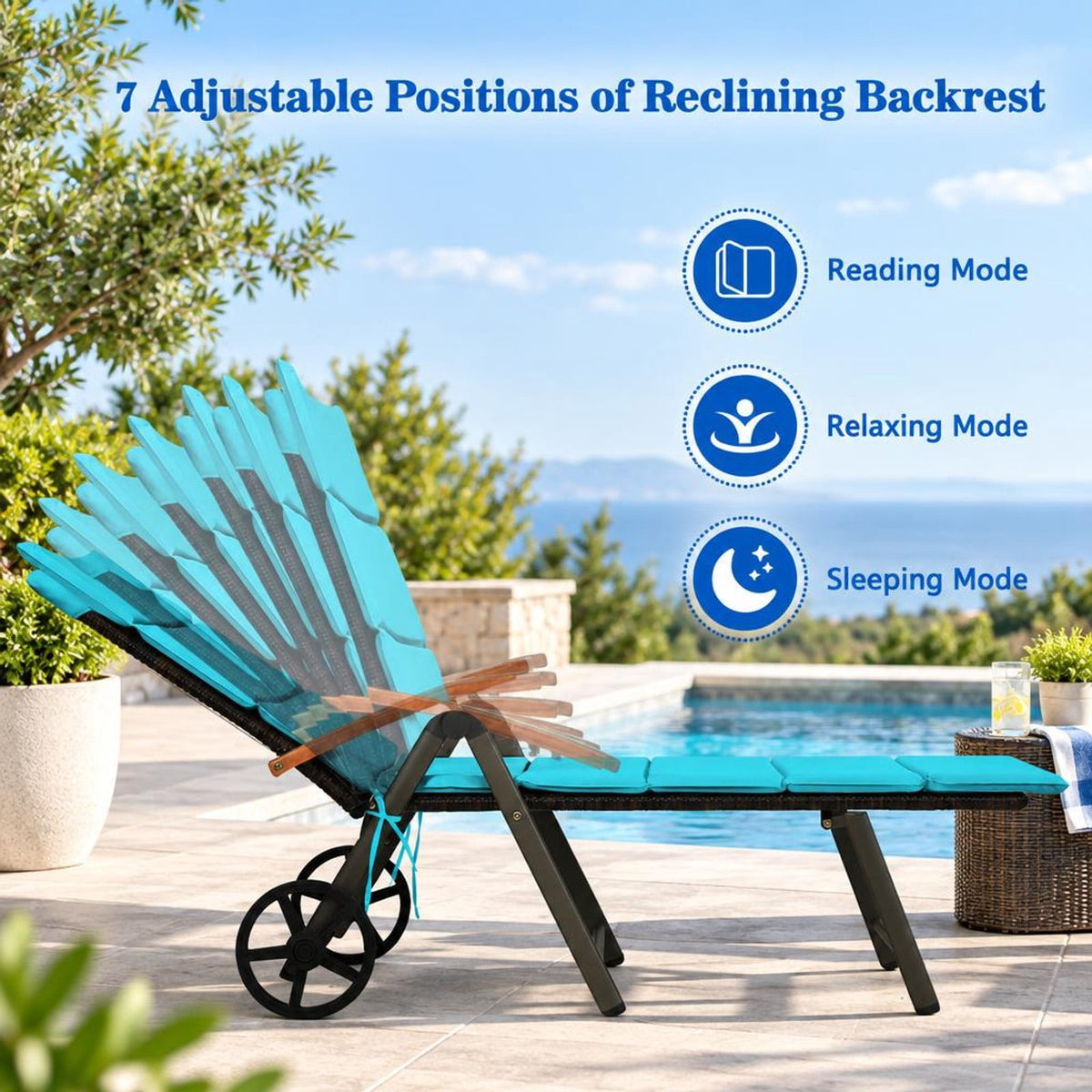 Airfind Outdoor Chaise Lounge Chair Rattan Lounger Recliner Chair, 385 lbs Height from ground to seat: 15.7 Capacity, PE rattan aluminum Frame