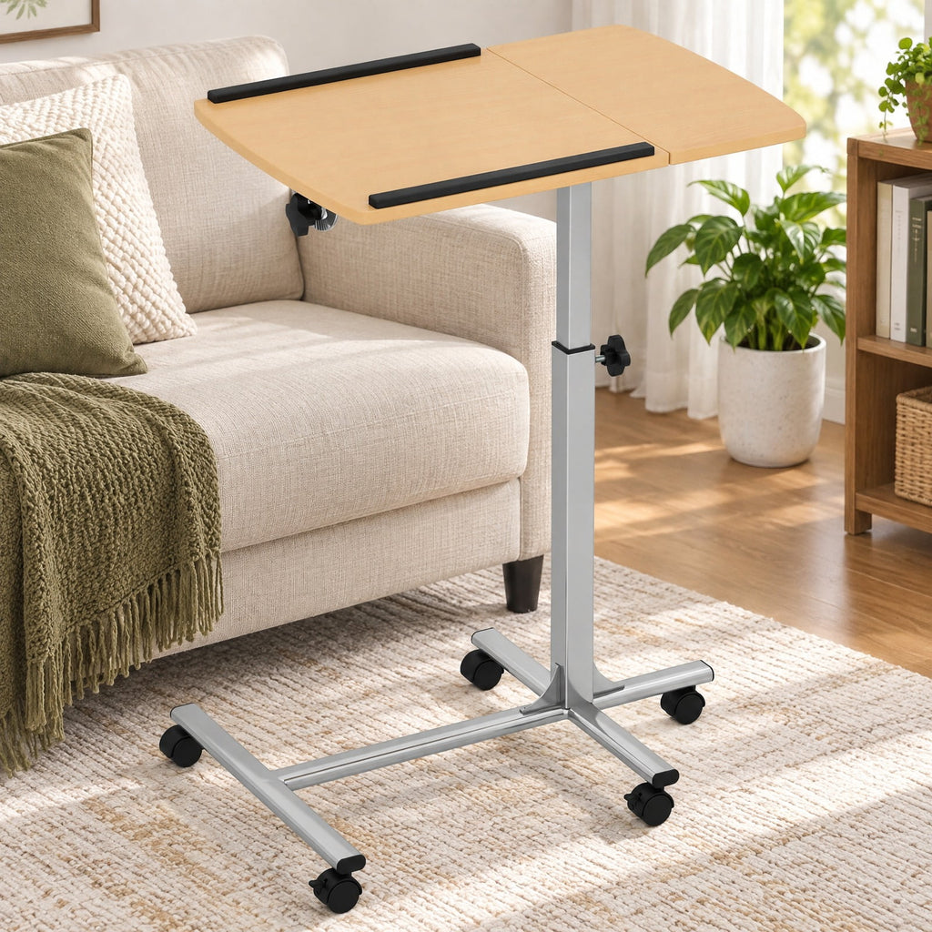 Airfind Adjustable Angle Height Rolling Laptop Table, Steel (frame) Frame, 23.5 x 16 x 24.5-36 (L x W x Adjustable H) Steel tube Footprint