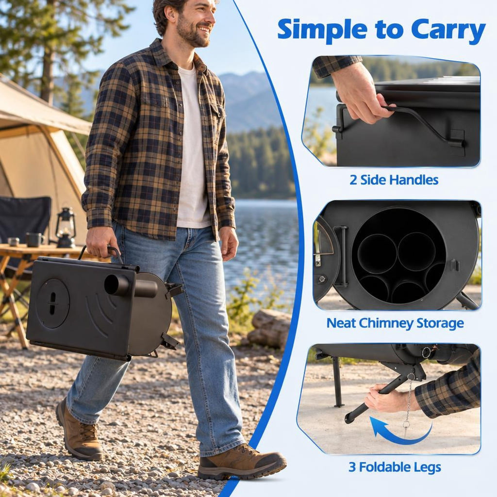 Airfind Hot Tent Stove with Chimney Pipes and Foldable Legs for Outdoor Heating, Carbon Steel Stainless Steel Frame, 33 Inch x 23 Inch x 93 Inch Footprint, Black