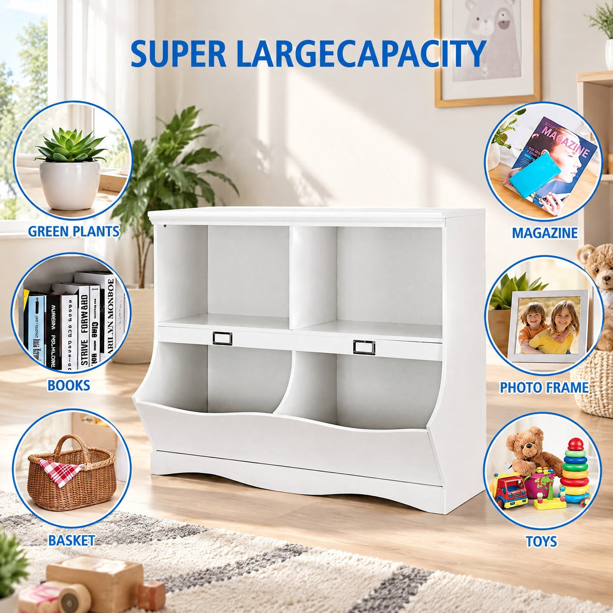 Airfind Kids Storage Unit Baby Toy Organizer Children Bookshelf Bookcase, Wood All hardware included Frame, White