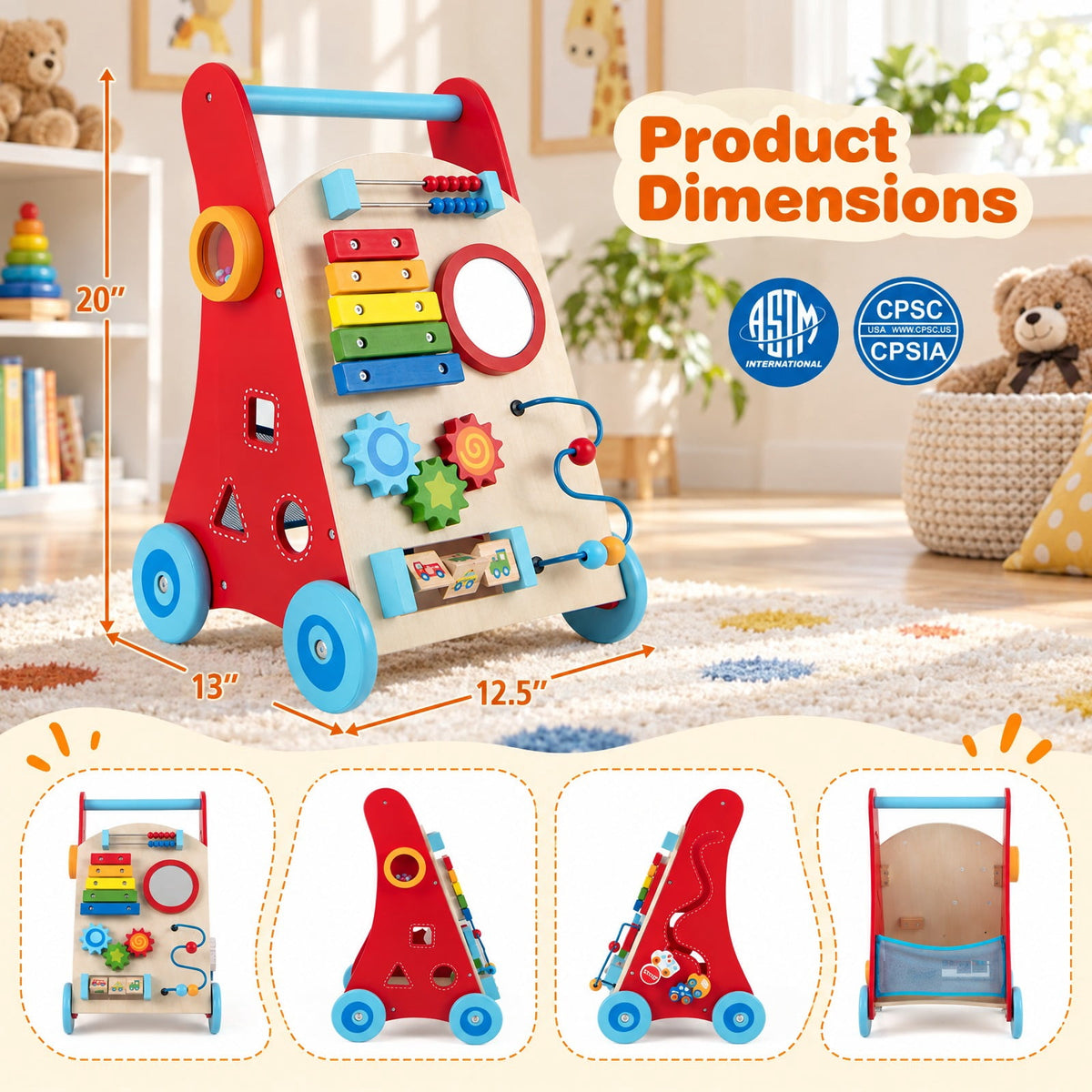 Airfind Child Push Walker with Handle and Wheels for Youth 3 and Years Old, MDF Plywood Solid Wood for Convenient Everyday Use, Unspecified