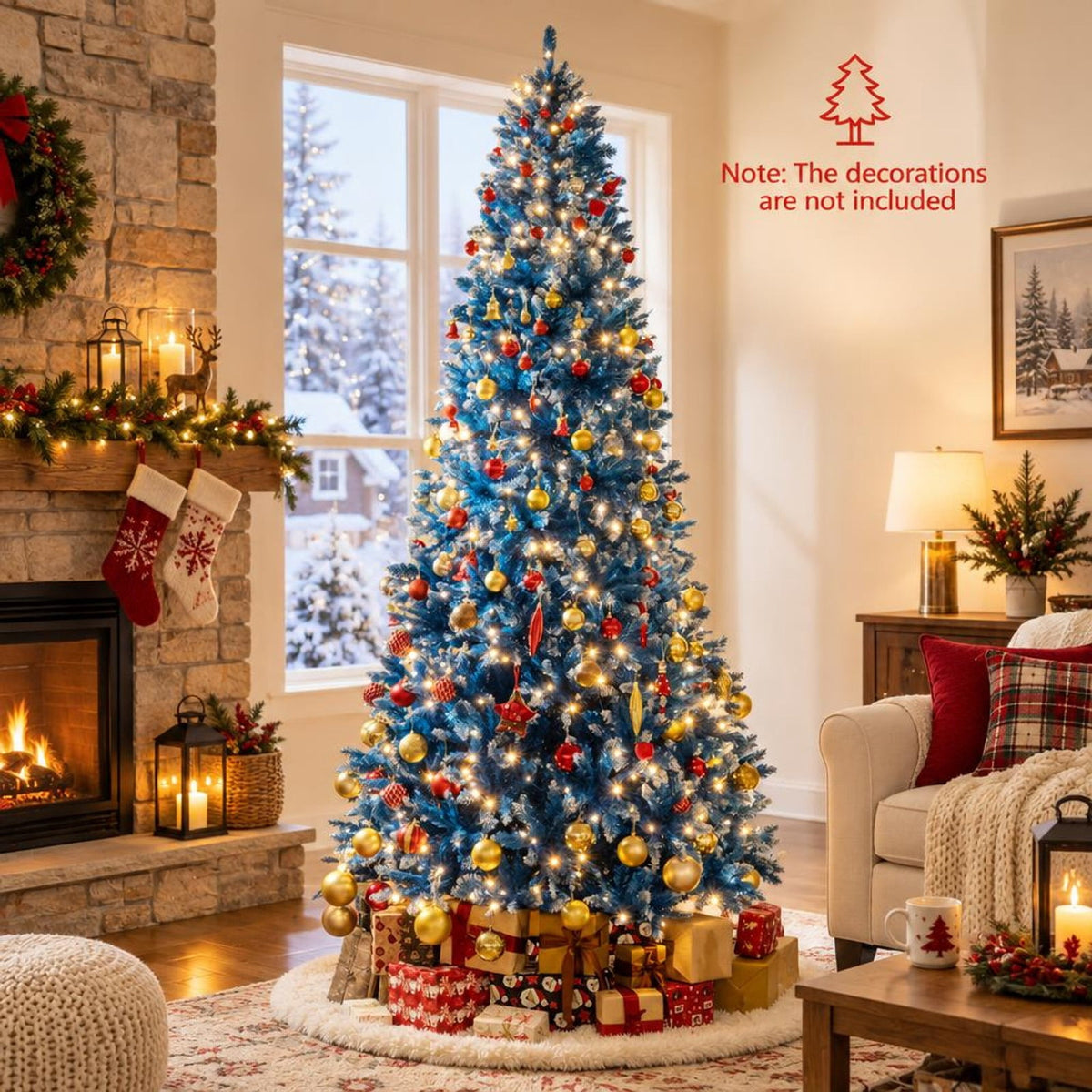 Airfind 6/7/8/9 FT Artificial Christmas Tree with 767 Snowy Branch Tips-9 FT, PVC Metal Frame, 3.1 x 6 ft Footprint, Blue
