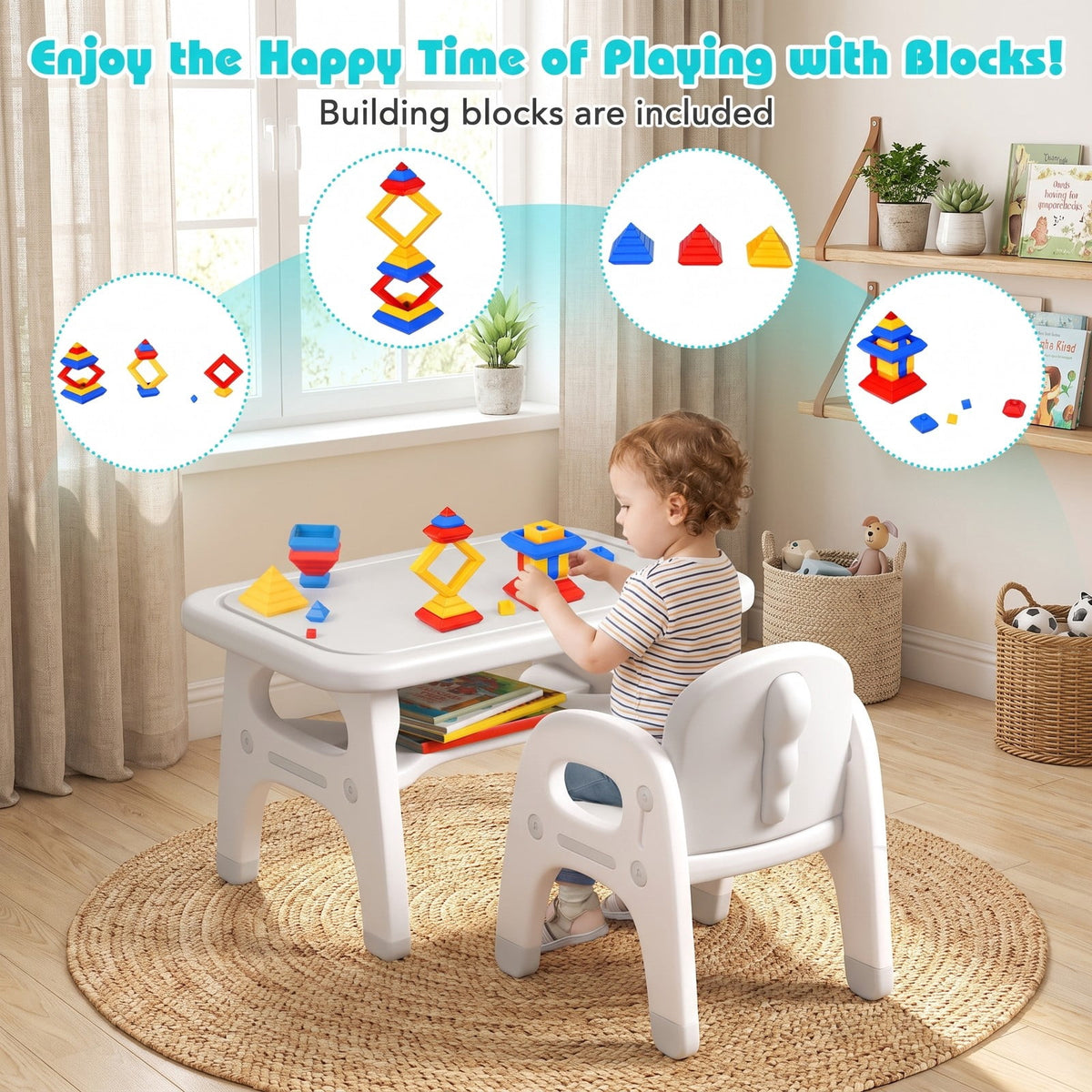Airfind Kids Activity Table and Chair Set with Montessori Toys for Preschool and Kindergarten, 44 lbs Capacity, HDPE Frame, Gray