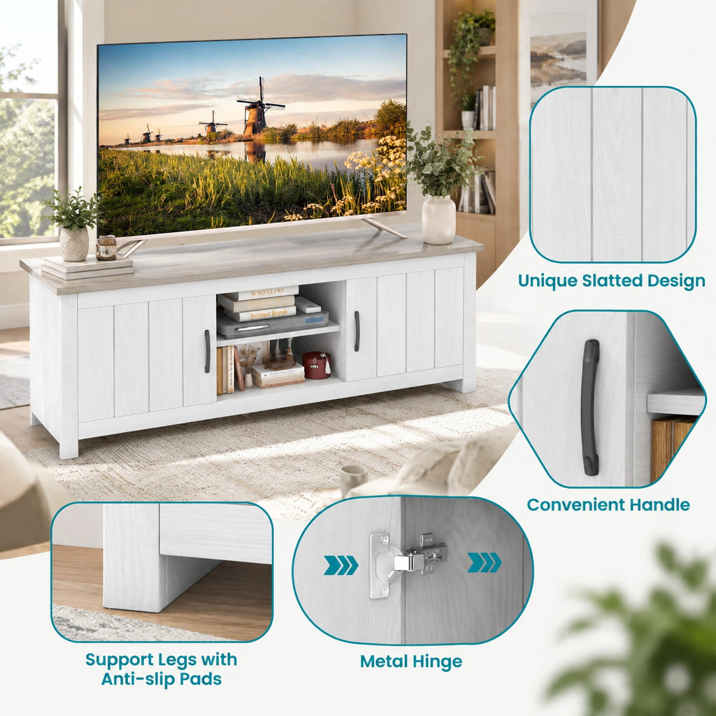 Airfind TV Stand with 2 Cabinets and Open Shelves for TVs up to 65 Inch, 410 lbs Capacity, Engineered Wood Frame, 57 x 15.5 x 19.5 Footprint