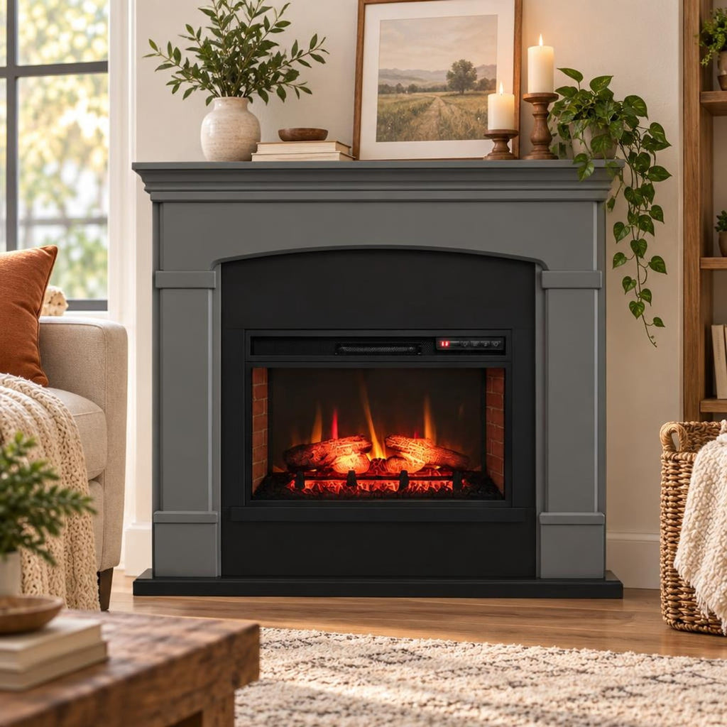 Airfind 26 Inch Infrared Electric Fireplace Insert with Remote Control, Metal Tempered Glass Frame, Black