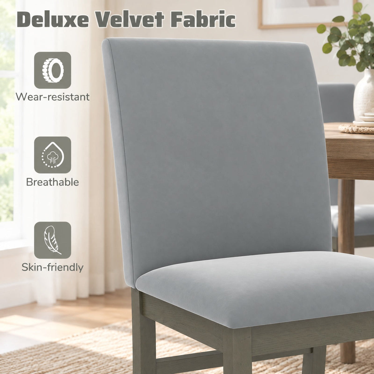 Airfind Upholstered Dining Chairs Set of 2 with Rubber Wood Legs and High Back, Gray, Curved rear legs ensure enhanced stability