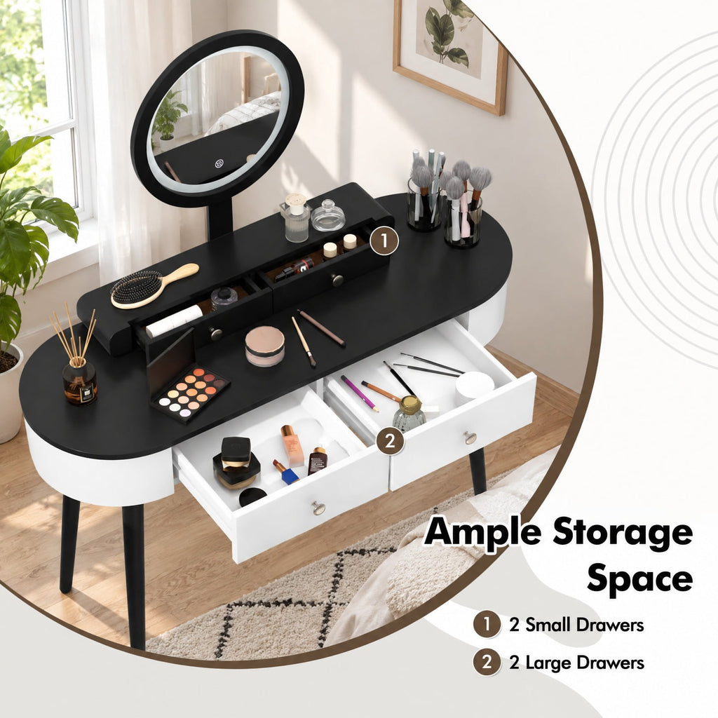 Airfind Makeup Vanity Table Set with LED Mirror and 3 Spacious Drawers, 170 lbs Capacity, MDF Frame, 47 Inch x 16.5 Inch x 56 Inch Footprint, White