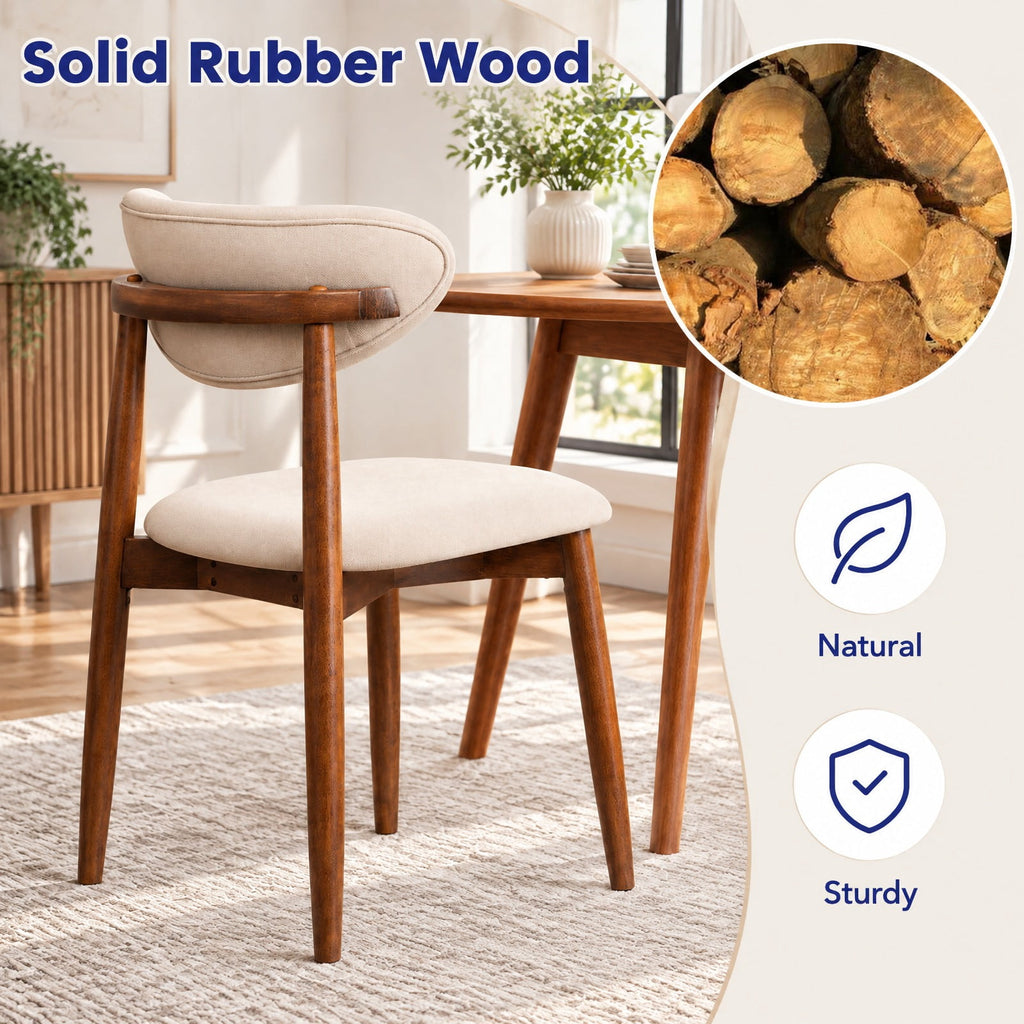 Airfind Set of 4 Fabric Upholstered Dining Chairs with Curved Backs, 330 lbs Capacity, Rubber Wood Polyester Fabric Sponge Frame, Beige