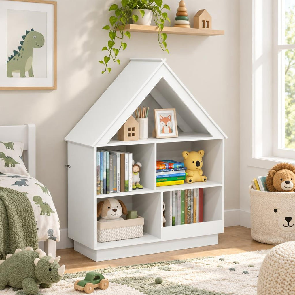 Airfind 3-Tier House-Shaped Toy Storage Organizer with Open Shelves, 240 lbs Capacity, MDF Engineered Wood Frame, 34.5 x 13.5 x 42.5 Footprint