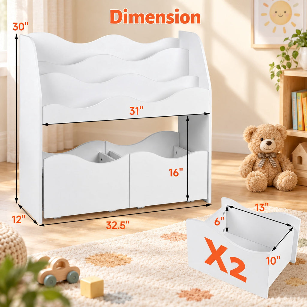 Airfind Kids Toy Wooden Storage Organizer with 2 Rolling Drawers for Kids Room, 11 lbs Capacity, Engineered Wood Frame, White