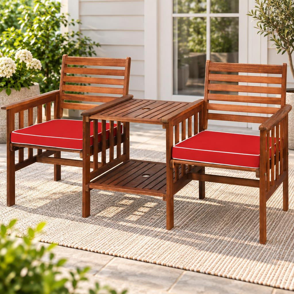 Airfind 3 pcs Outdoor Patio Table Chairs Set Acacia Wood Loveseat, 70 lbs Capacity, Acacia wood polyester sponge Frame, 65 x 26 x 35 Footprint