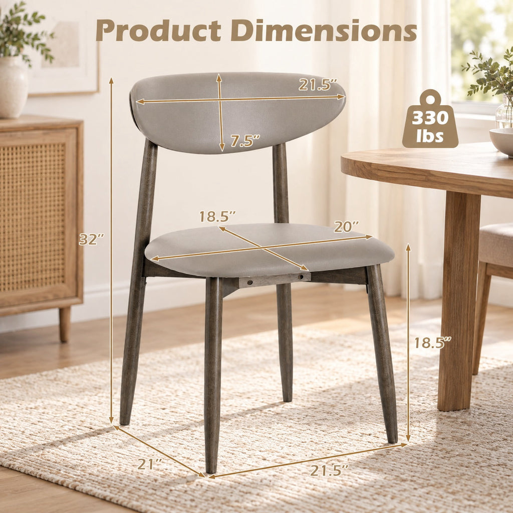 Airfind Set of 2 Wooden Modern Upholstered Dining Chairs with Curved Backrest, Chair 330 lbs Capacity, Rubber Wood Frame, Gray
