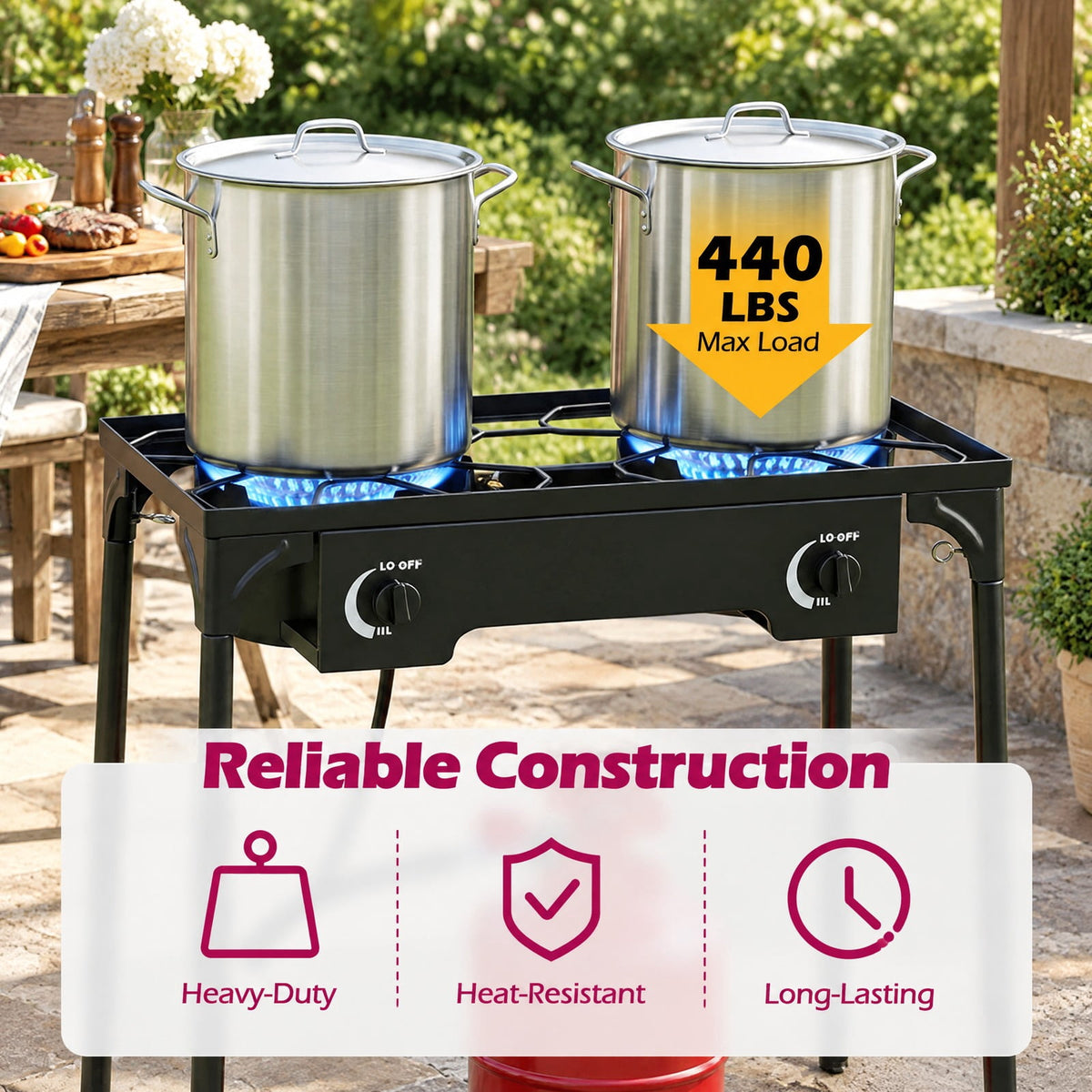 Airfind 2 Burner Propane Stove 160000 BTU with Adjustable Regulator Hose for Camping BBQ, 440 lbs Capacity, Metal Cast Iron PVC ABS Frame, Black