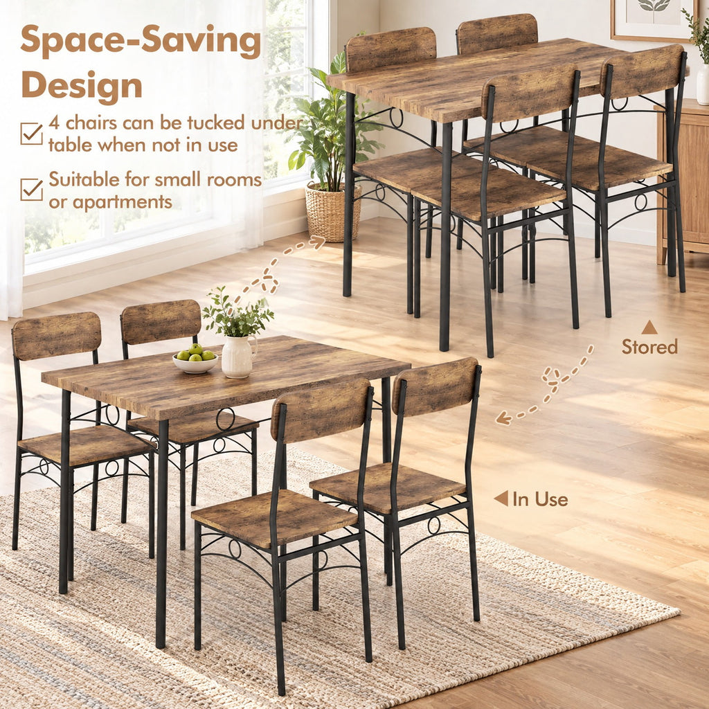 Airfind 5-Piece Industrial Dining Table Set for 4 for Small Place Apartment, 200 lbs Capacity, MDF Metal Frame, Coffee