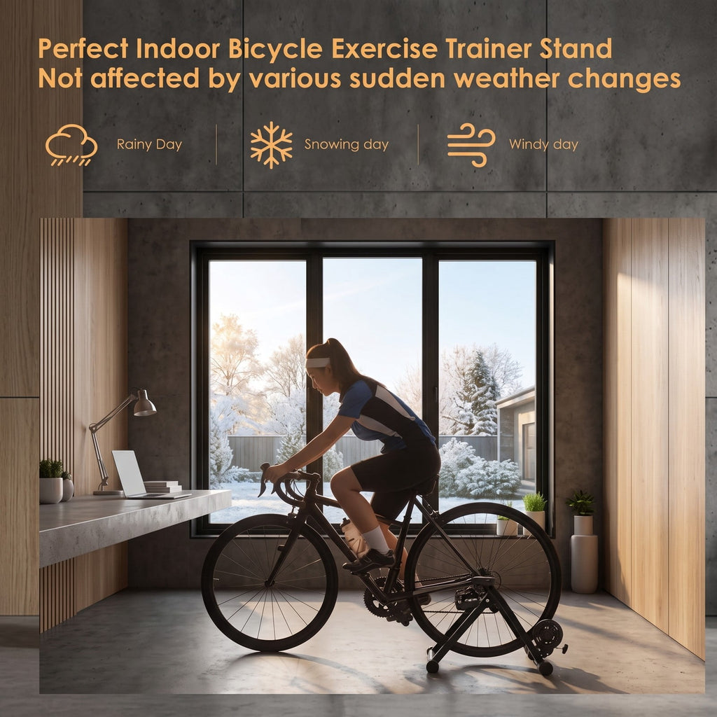 Airfind Portable Folding Steel Bike Trainer Stand, Indoor Exercise Cycling Training Frame with Front Wheel Riser Block and Quick Release for 26-28 Inch Wheels, Black