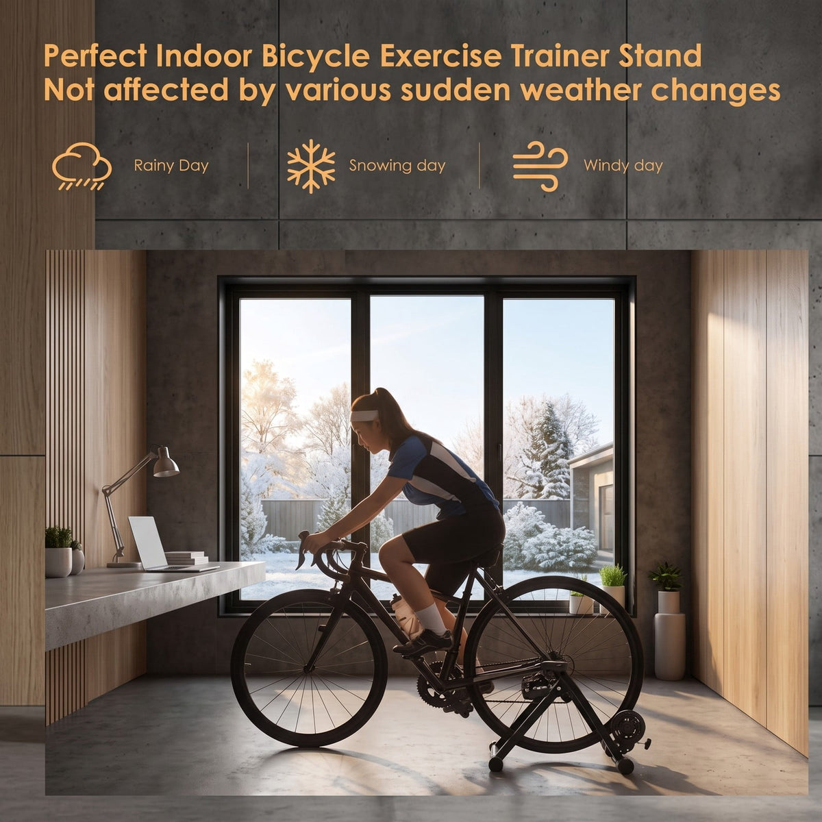 Airfind Portable Folding Steel Bike Trainer Stand, Indoor Exercise Cycling Training Frame with Front Wheel Riser Block and Quick Release for 26-28 Inch Wheels, Black