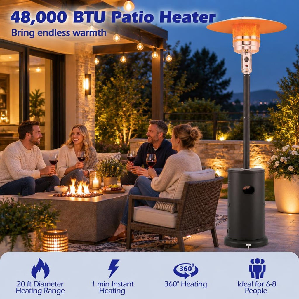 Airfind 50000 BTU Propane Patio Heater with Round Table Design, Aluminum 304 Stainless Steel Metal Frame, 32 x 87 Footprint, Black