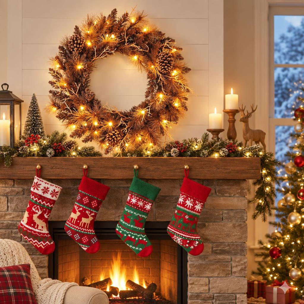 Airfind 24 Inch Pre-lit Christmas Wreath with 105 Branch Tips and 35 Warm White LED Lights-1 piece, PVC PE Metal Frame, 24 x 24 Footprint, White