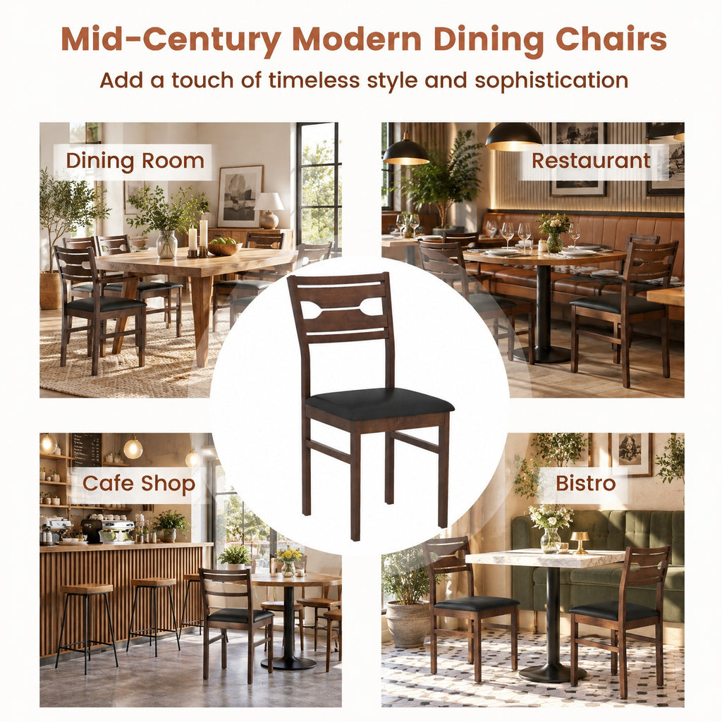 Airfind Wooden Dining Chair Set of 2 with PU Leather Padded Seat and Rubber Wood Frame, 285 lbs Capacity, Rubber Wood Frame, Walnut