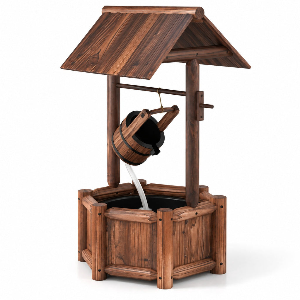 Airfind Garden Rustic Wishing Well Wooden Water Fountain with Pump, Fir Wood Frame, Product Size 24 Inch x22 Inchx 44.5 Inch (L x W x H), Unspecified