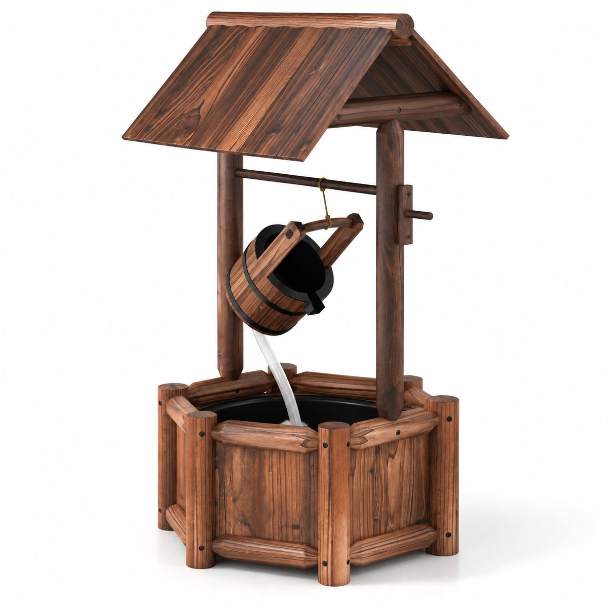 Airfind Garden Rustic Wishing Well Wooden Water Fountain with Pump, Fir Wood Frame, Product Size 24 Inch x22 Inchx 44.5 Inch (L x W x H), Unspecified