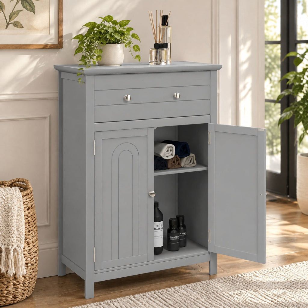 Airfind Wooden Bathroom Floor Cabinet with Drawer and Adjustable Shelf, 110 lbs Capacity, MDF Frame, 23.5in x 12in x 31.5in Footprint, Grey