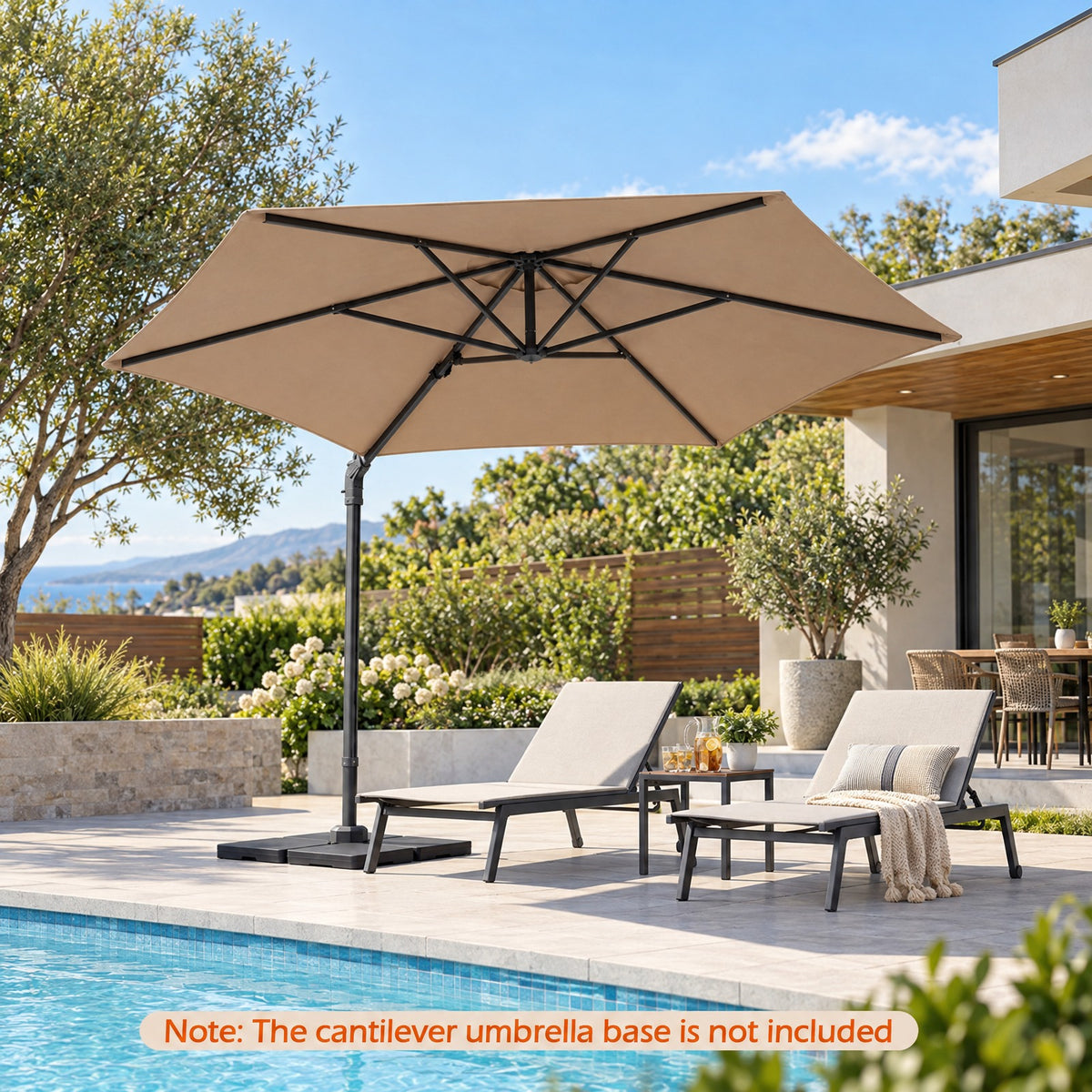 Airfind 10 FT Patio Cantilever Umbrella with 360° Rotation and Air Vent for Backyard and Poolside, Polyester Fabric Metal PP Frame, Tan